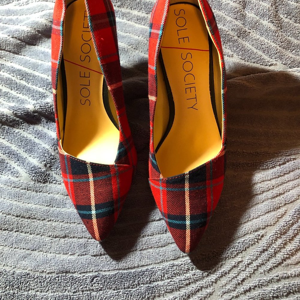 Red plaid high heel